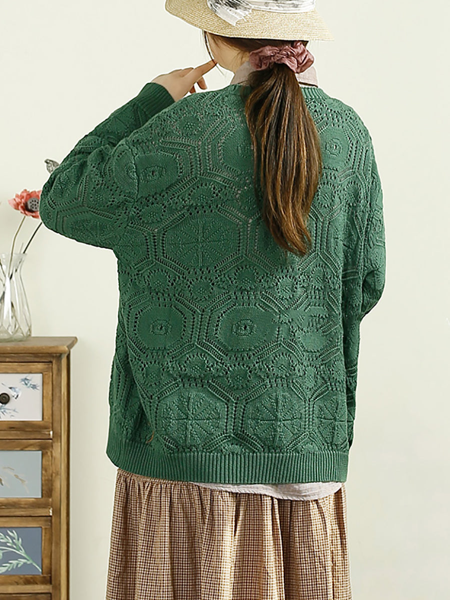 Women Autumn Vintage Knitted V-Neck Cardigan Sweater