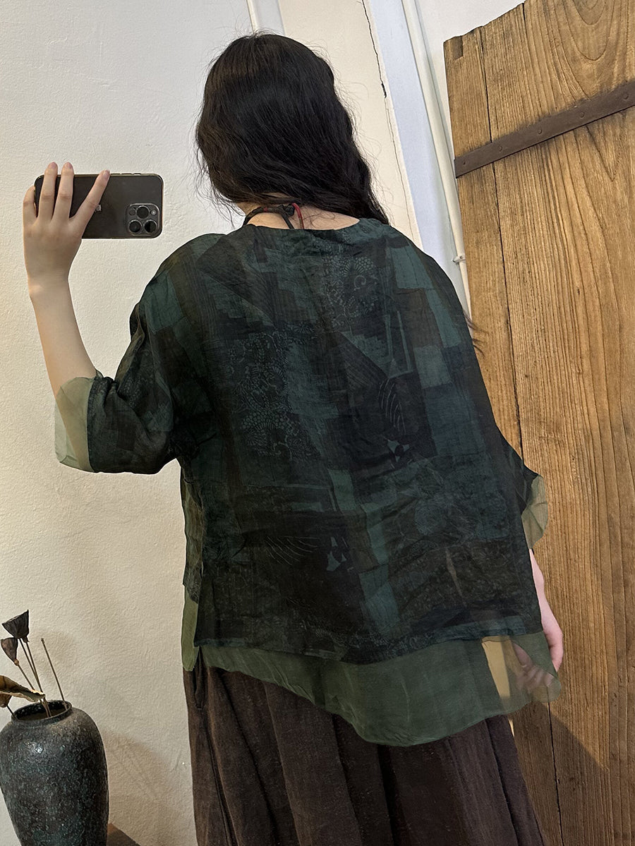 بالإضافة إلى حجم المرأة خمر زهرة زر تقسم القميص