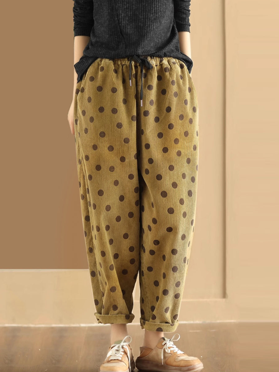 Plus Size Women Vitnage Dot Croduroy Harem Pants