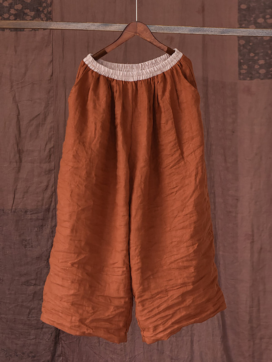 Women Summer Vintage Colorblock Loose Linen Pants