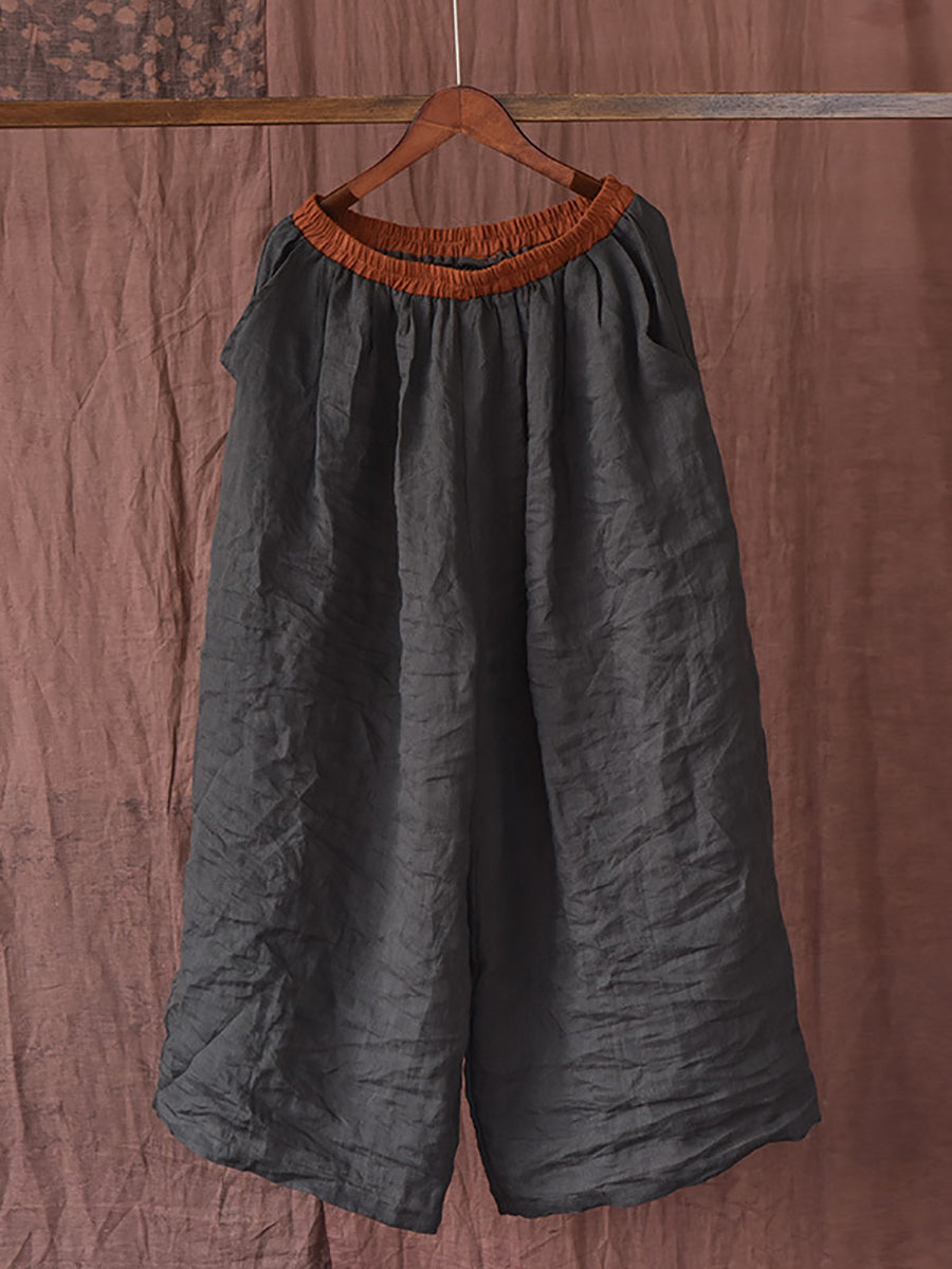 Women Summer Vintage Colorblock Loose Linen Pants