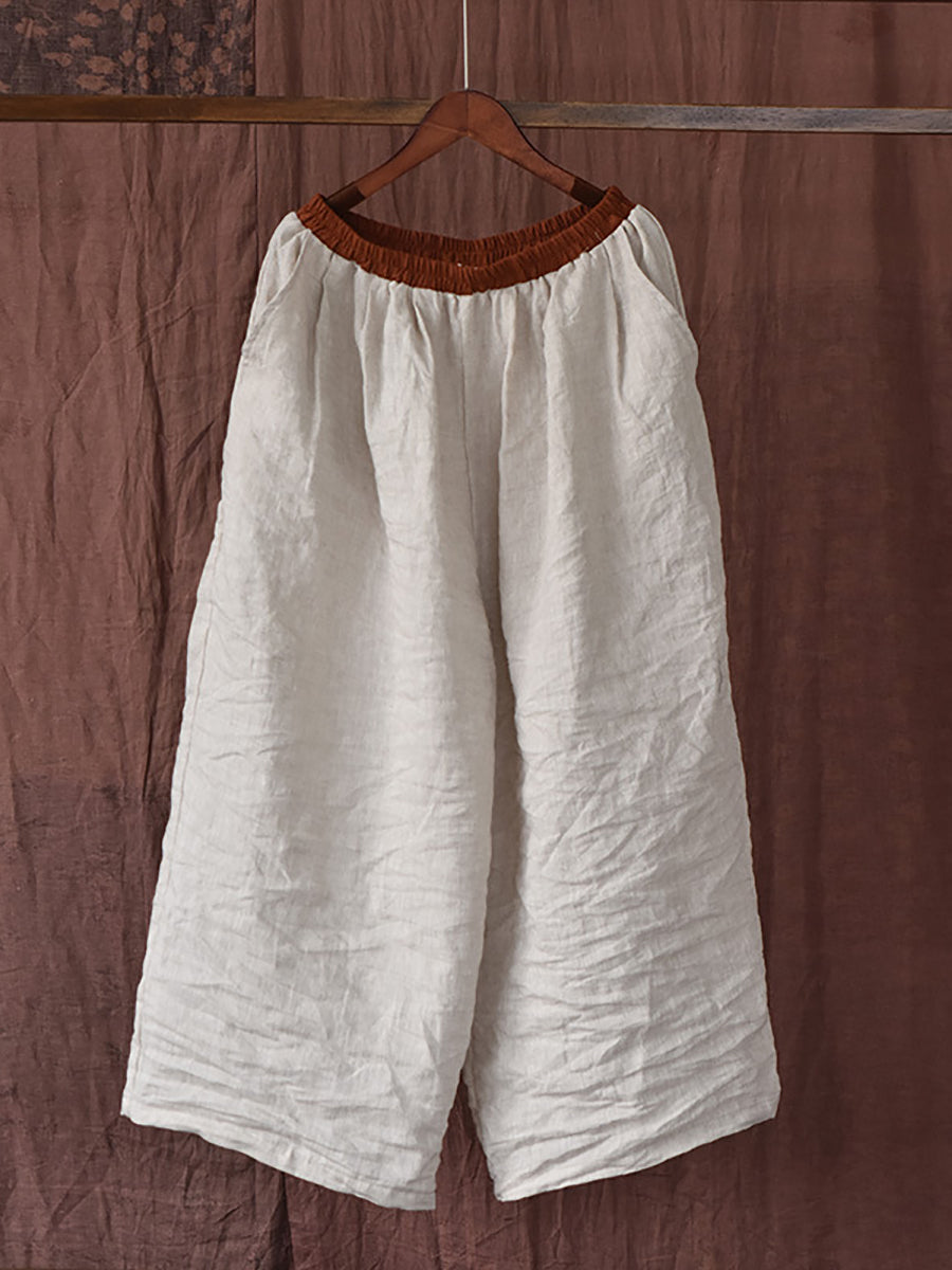 Women Summer Vintage Colorblock Loose Linen Pants