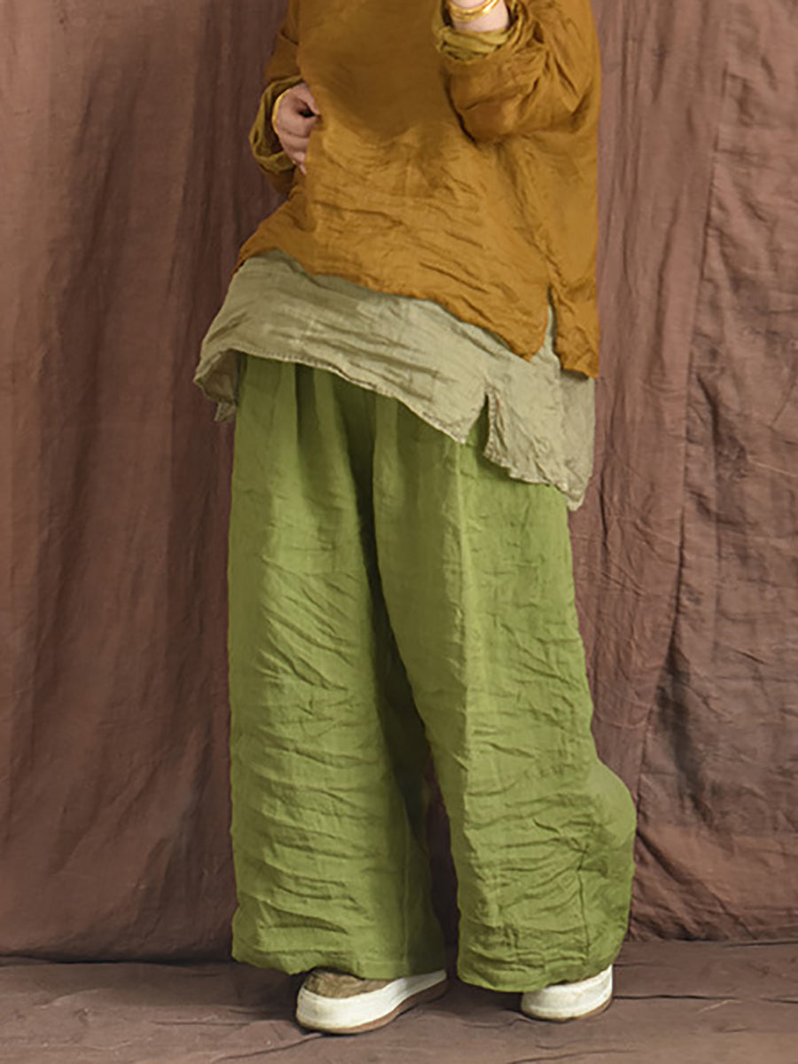 Women Summer Vintage Colorblock Loose Linen Pants