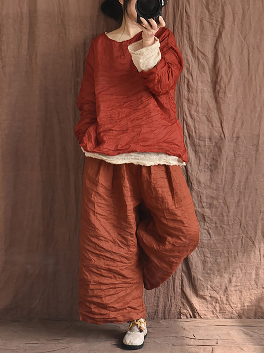Women Summer Vintage Colorblock Loose Linen Pants