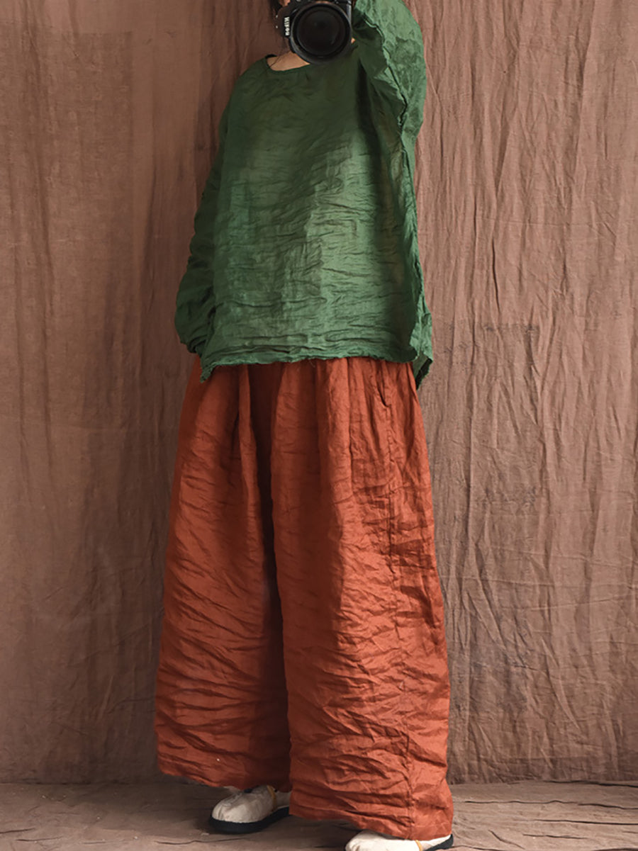 Women Summer Vintage Colorblock Loose Linen Pants