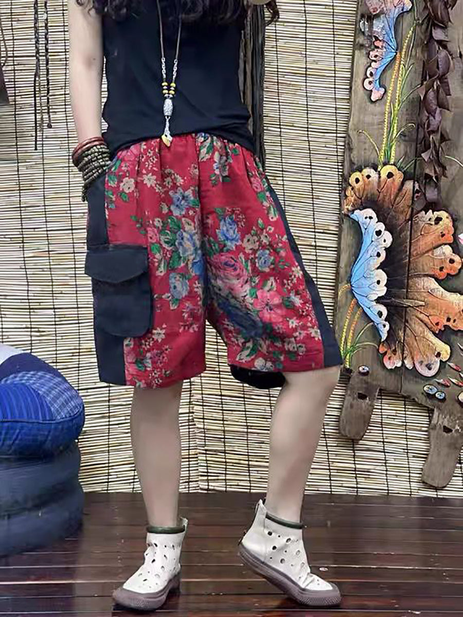 Plus Size Women Vintage Summer Flower Colorblock Suits