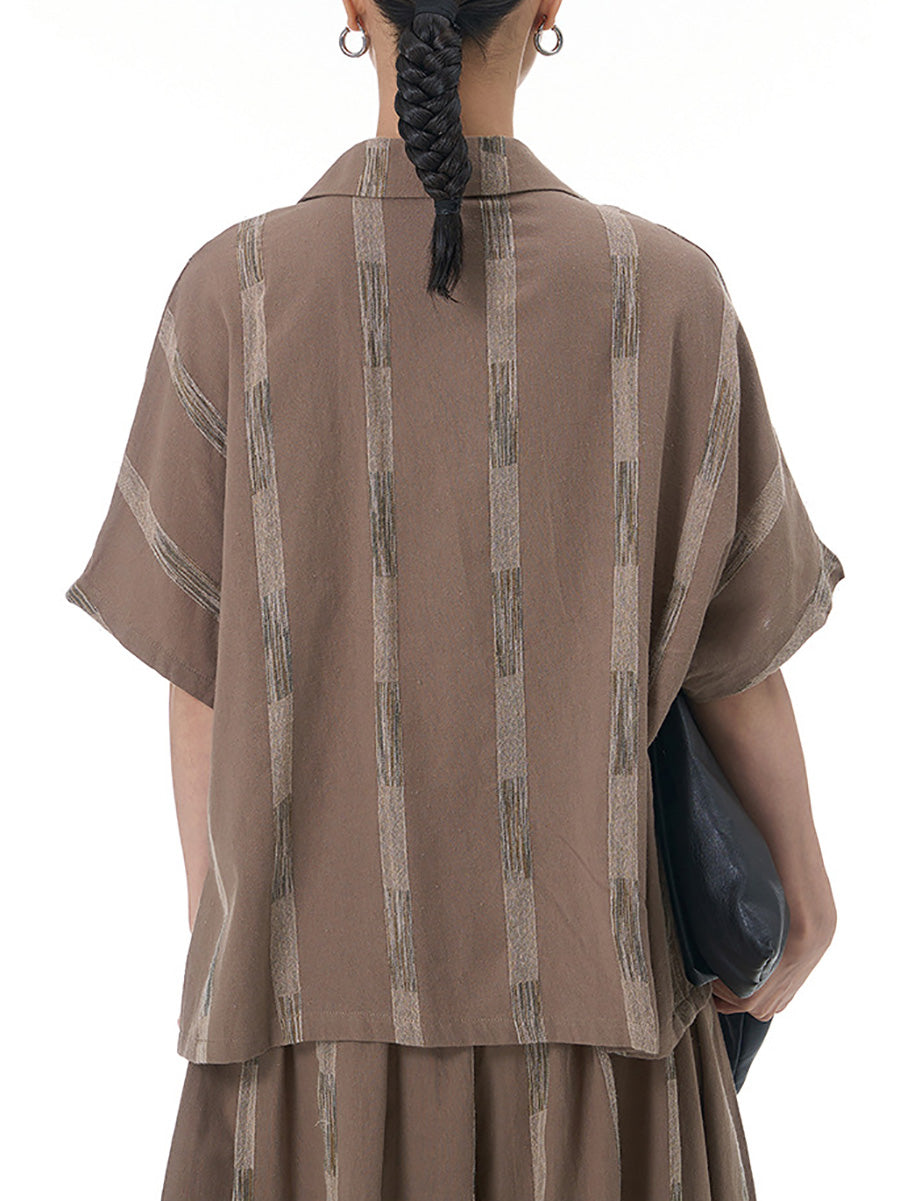 Women Summer Casual Print Button-up Turn-down Collar Shirt