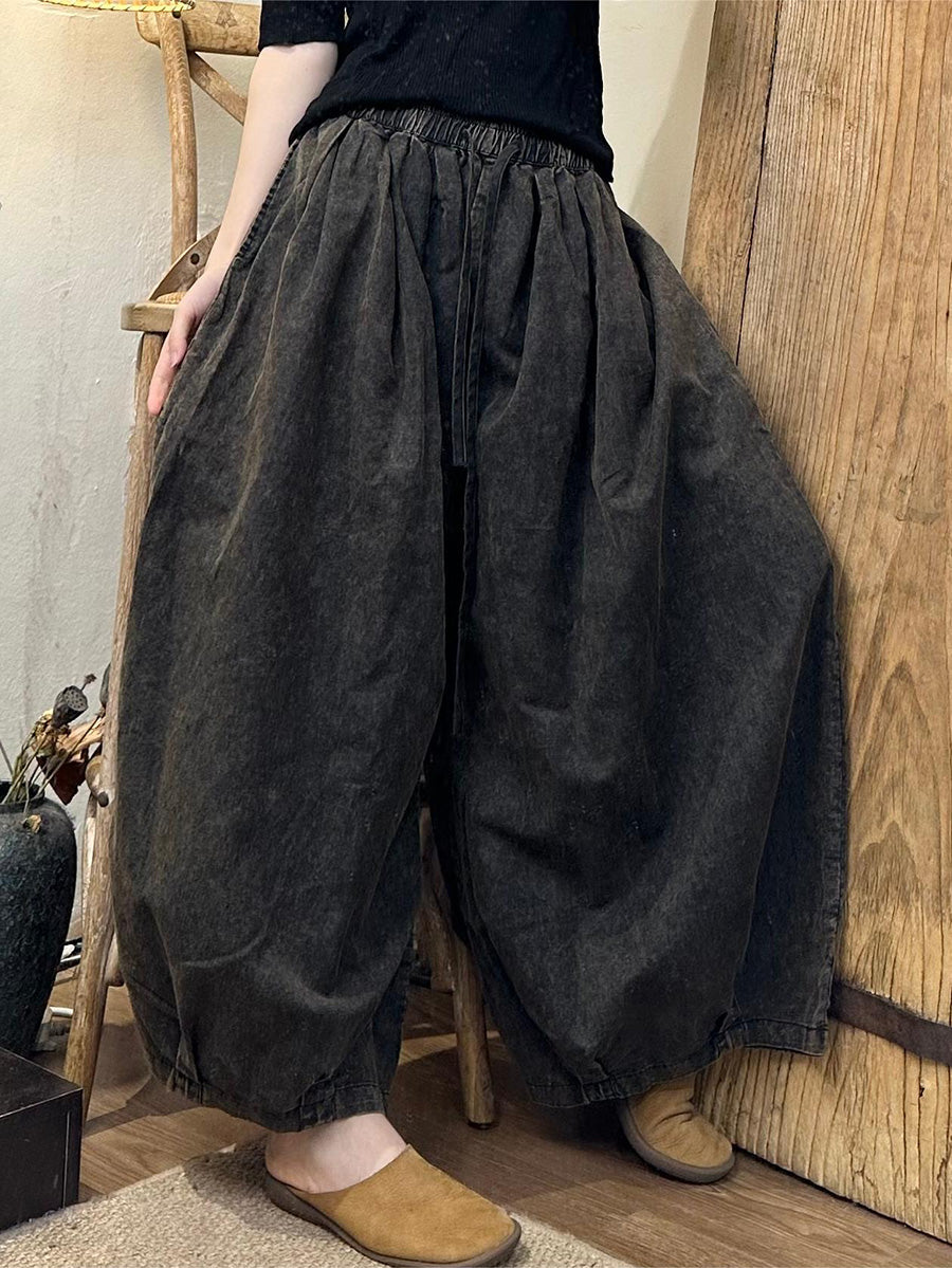 Women Summe Vintage Solid Linen Bloomers