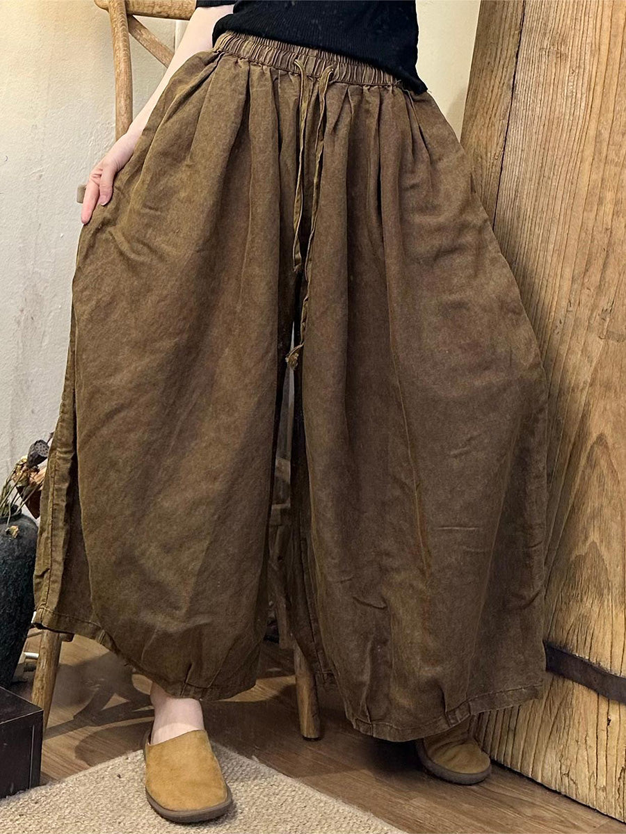 Women Summe Vintage Solid Linen Bloomers