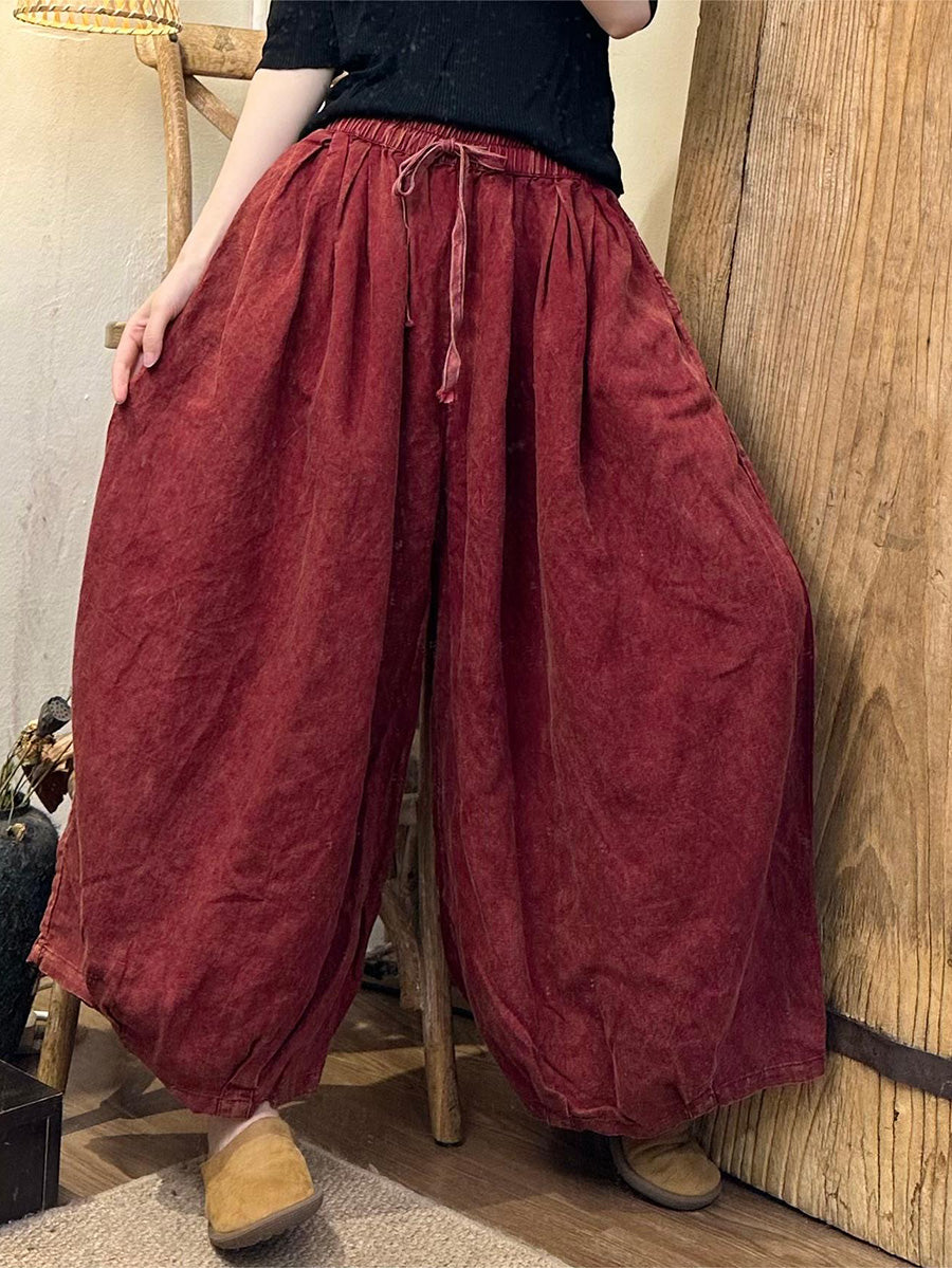 Women Summe Vintage Solid Linen Bloomers