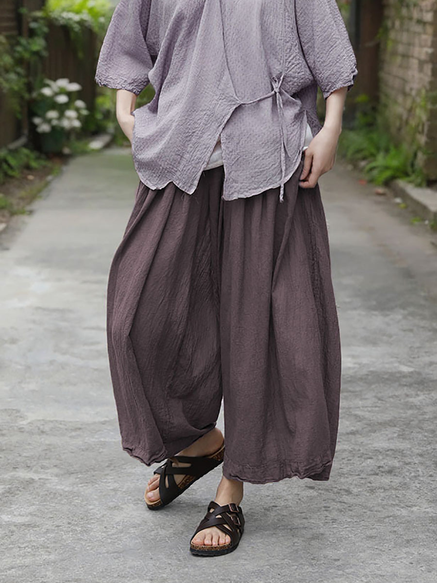 Women Vintage Solid Artsy Cotton Straight Pants