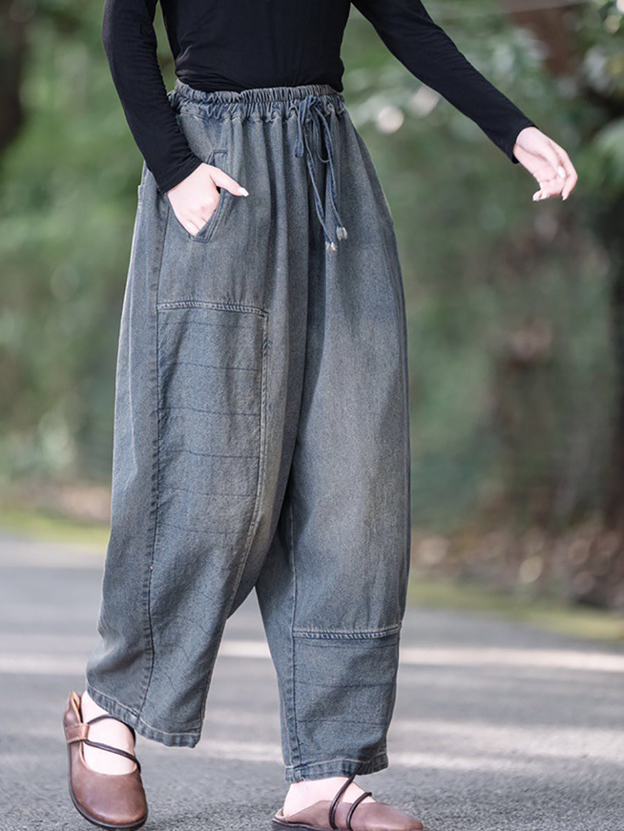 Women Casual Autumn Spliced Loose Wide-leg Pants