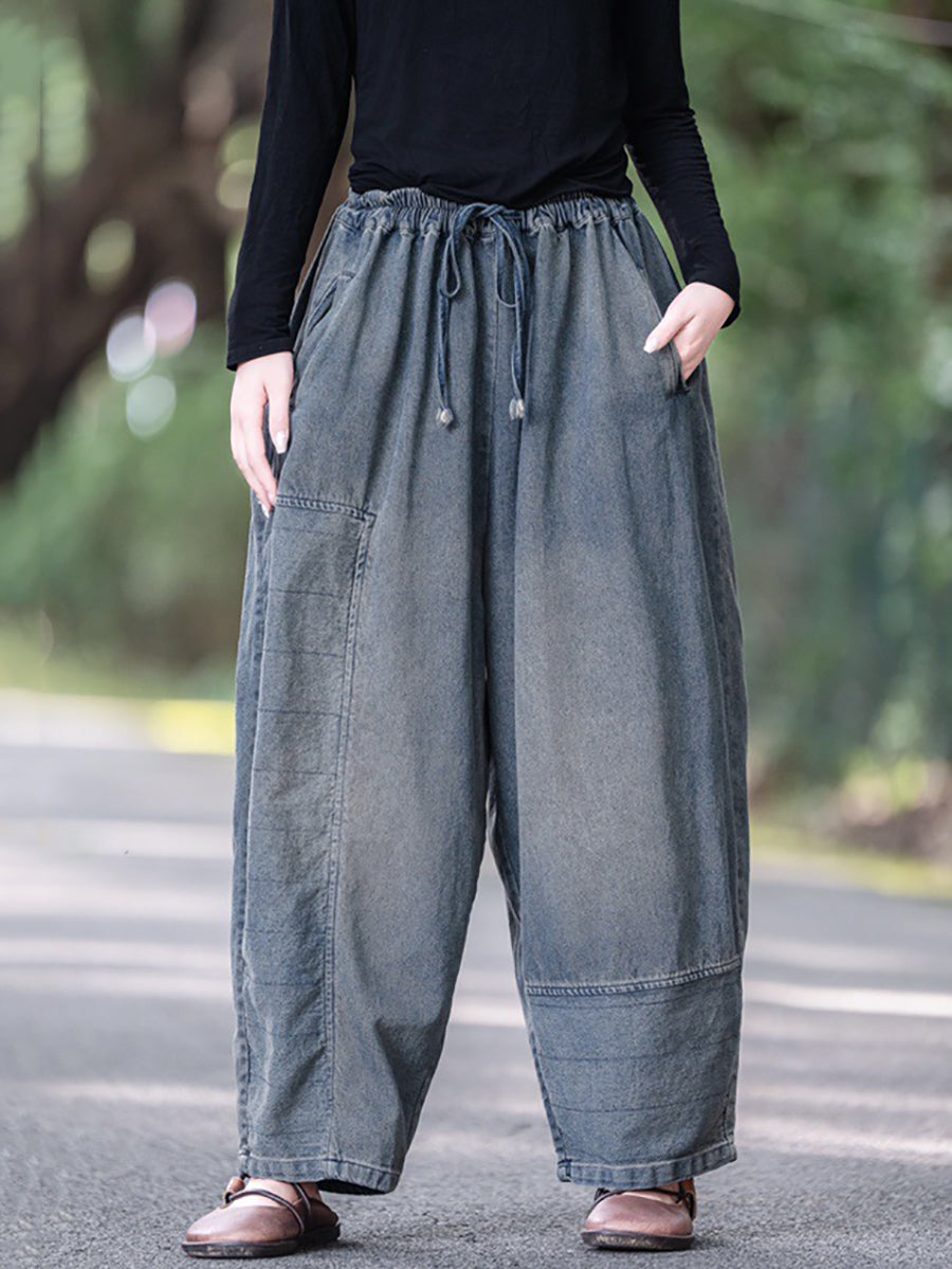 Women Casual Autumn Spliced Loose Wide-leg Pants