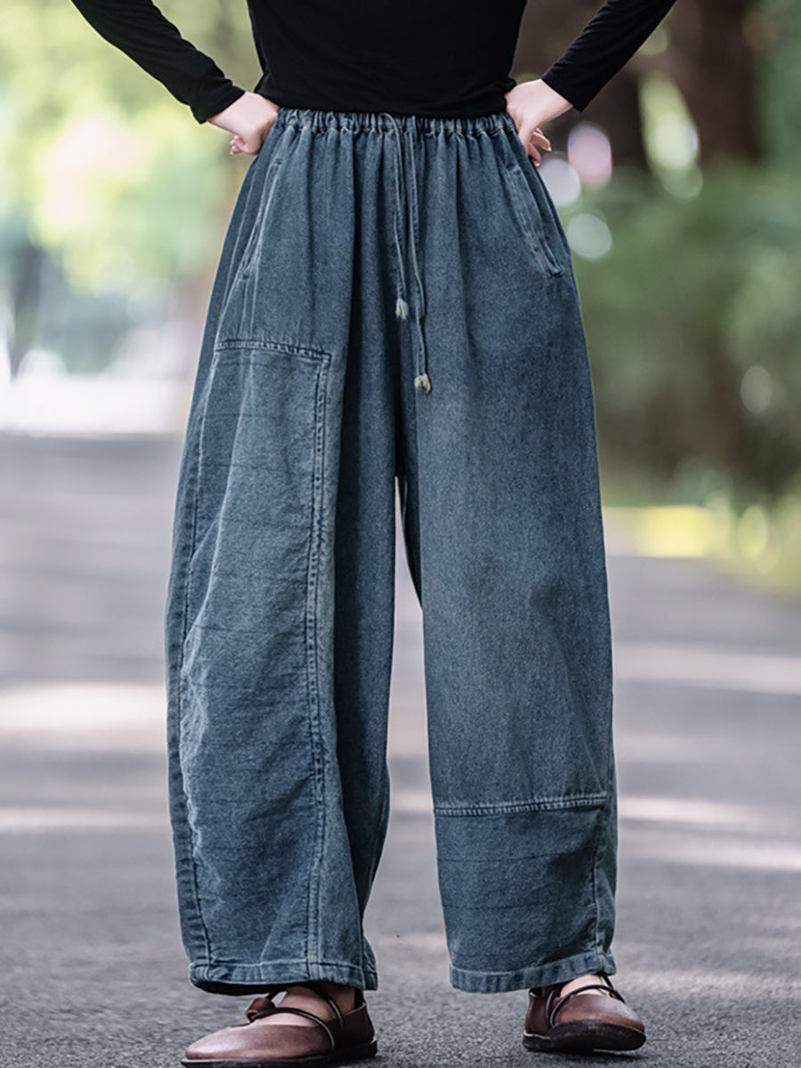 Women Casual Autumn Spliced Loose Wide-leg Pants