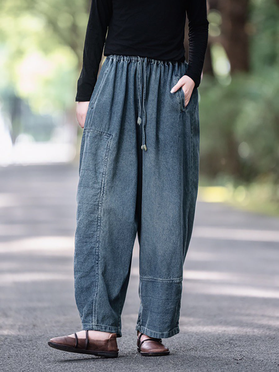 Women Casual Autumn Spliced Loose Wide-leg Pants