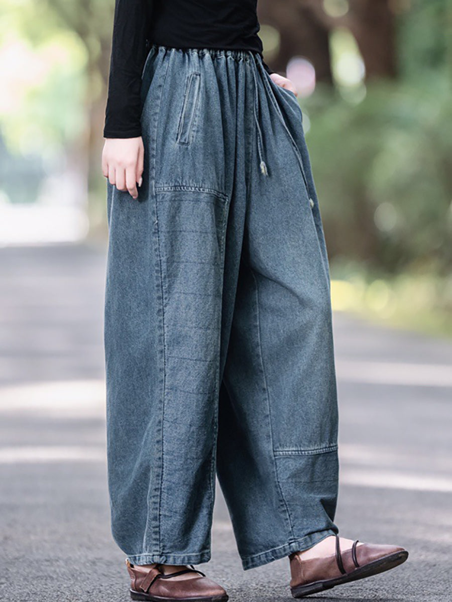 Women Casual Autumn Spliced Loose Wide-leg Pants