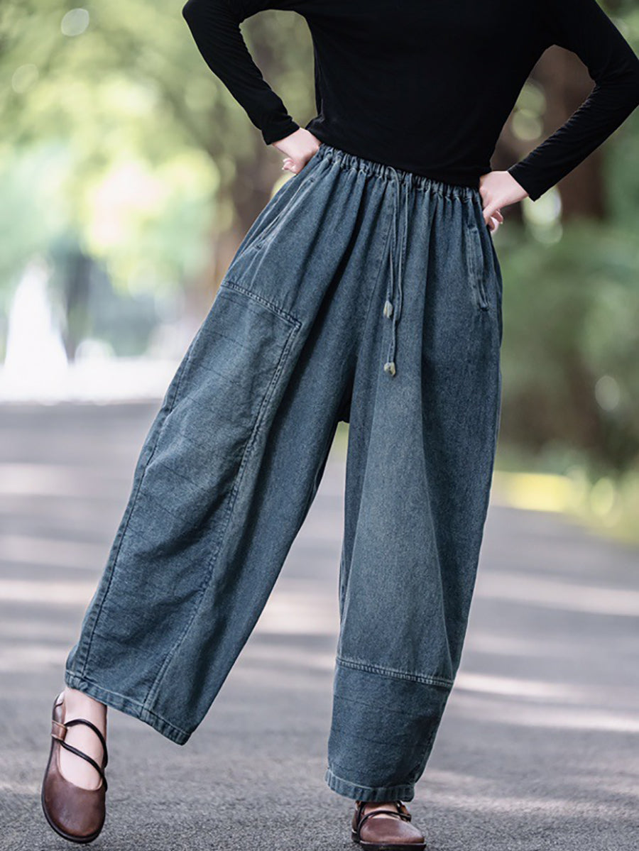 Women Casual Autumn Spliced Loose Wide-leg Pants