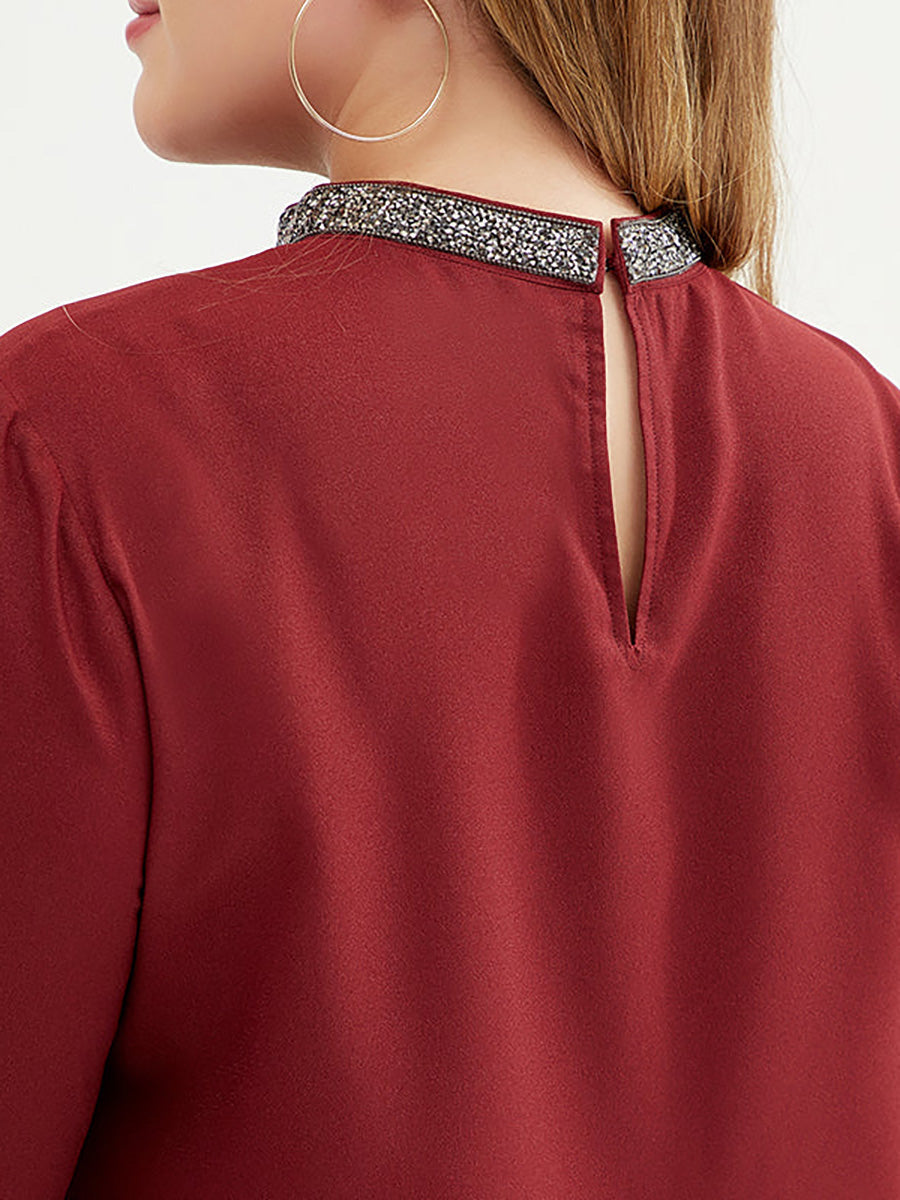 Plus Size Women 3/4 Flare Sleeve Solid Color T-shirt