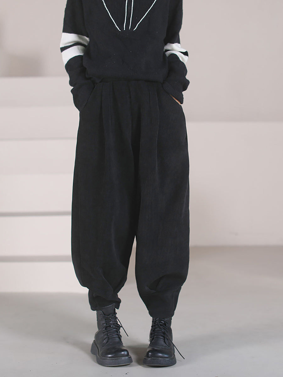 Plus Size Women Vintage Solid Winter Corduroy Pants