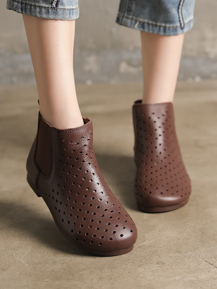 Women Summer Vintage Genuine Leather Solid Boots