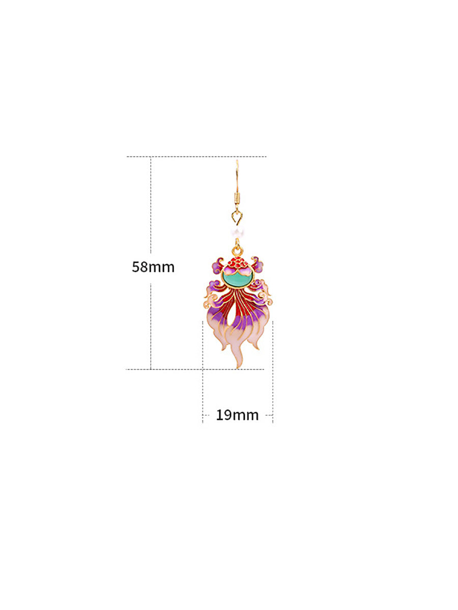 Women Vintage Enamel Koi Sliver Earrings