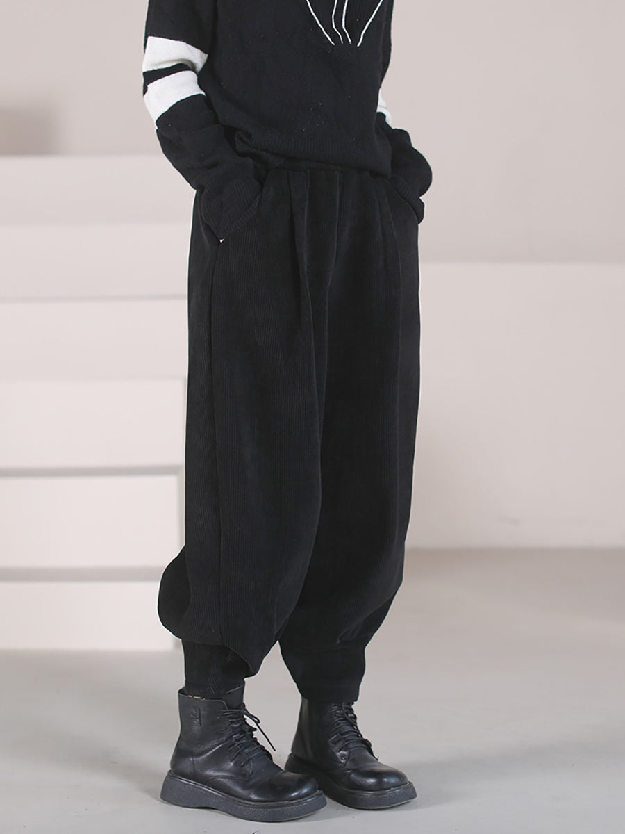 Plus Size Women Vintage Solid Winter Corduroy Pants