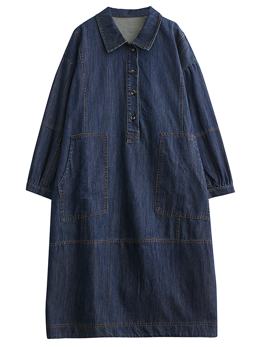 Women Summer Autumn Denim Polo Collar Denim Dress