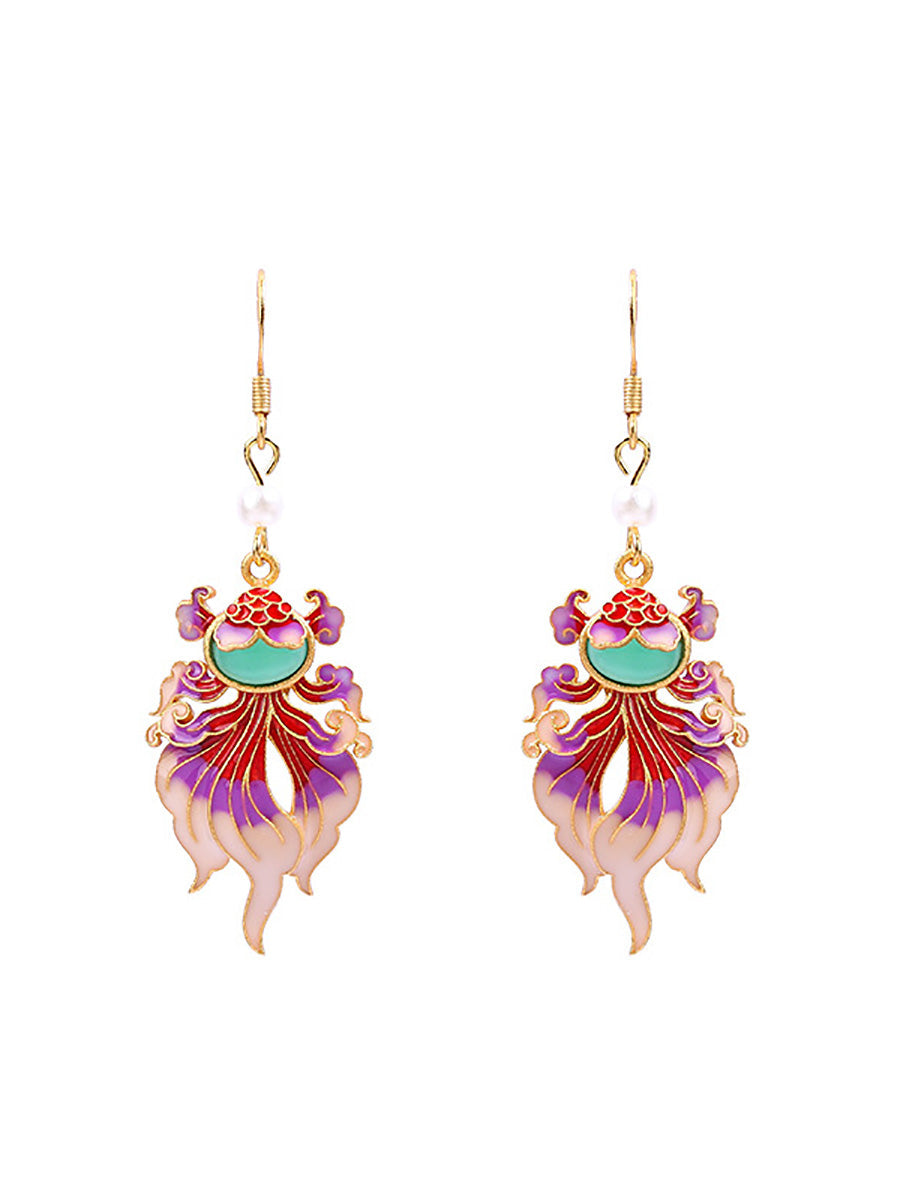 Women Vintage Enamel Koi Sliver Earrings