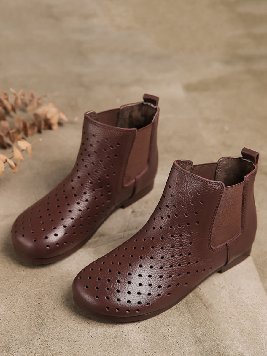 Women Summer Vintage Genuine Leather Solid Boots