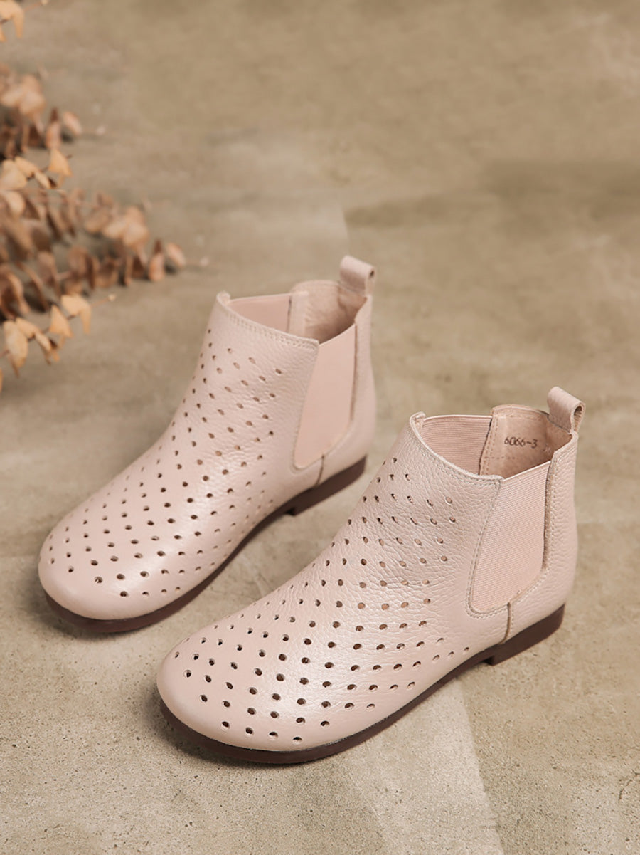 Women Summer Vintage Genuine Leather Solid Boots