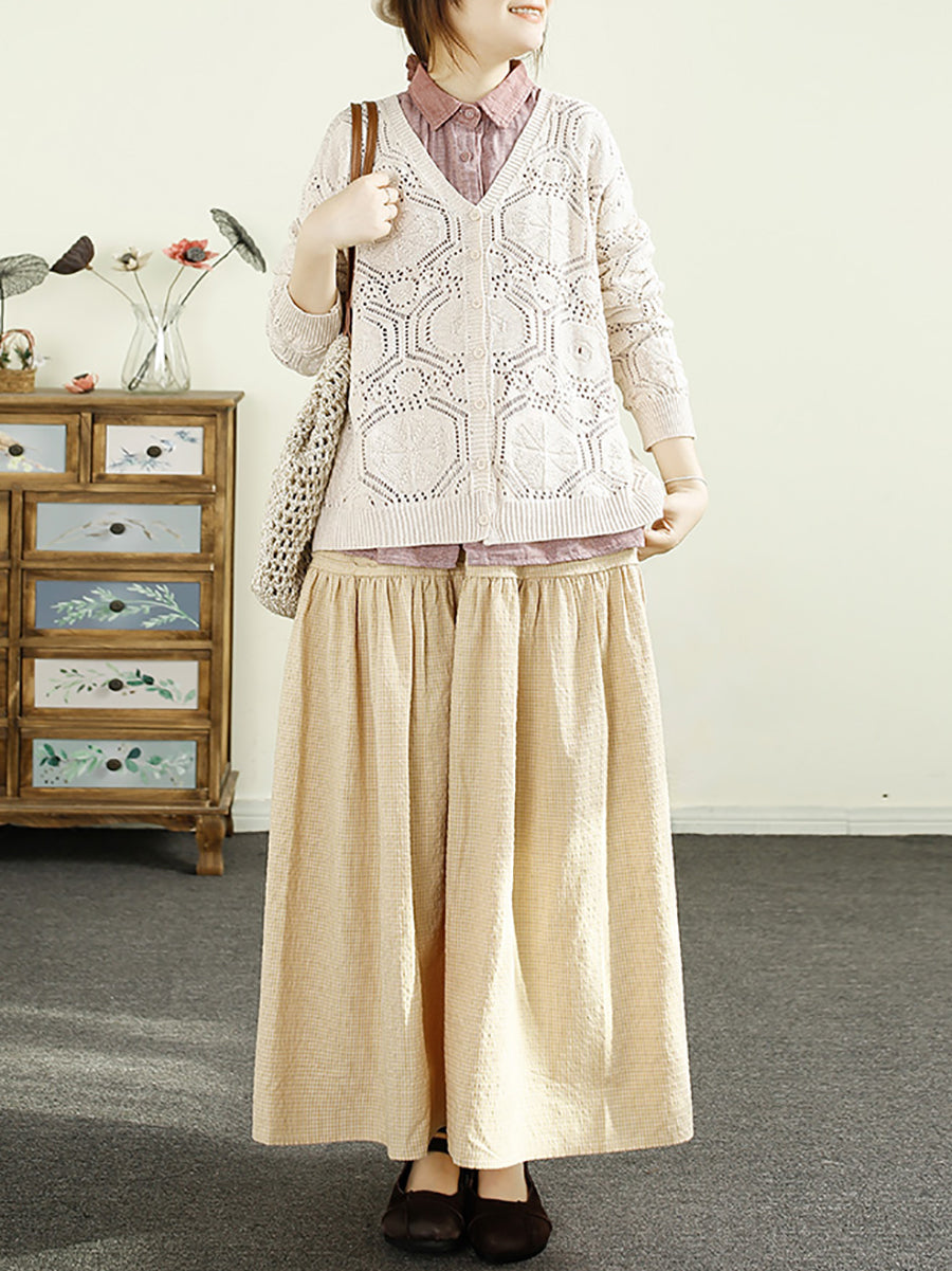 Women Autumn Vintage Knitted V-Neck Cardigan Sweater
