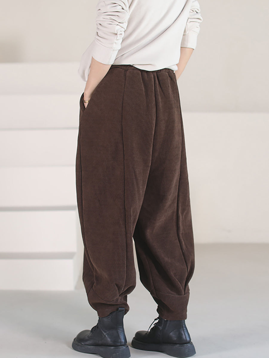 Plus Size Women Vintage Solid Winter Corduroy Pants