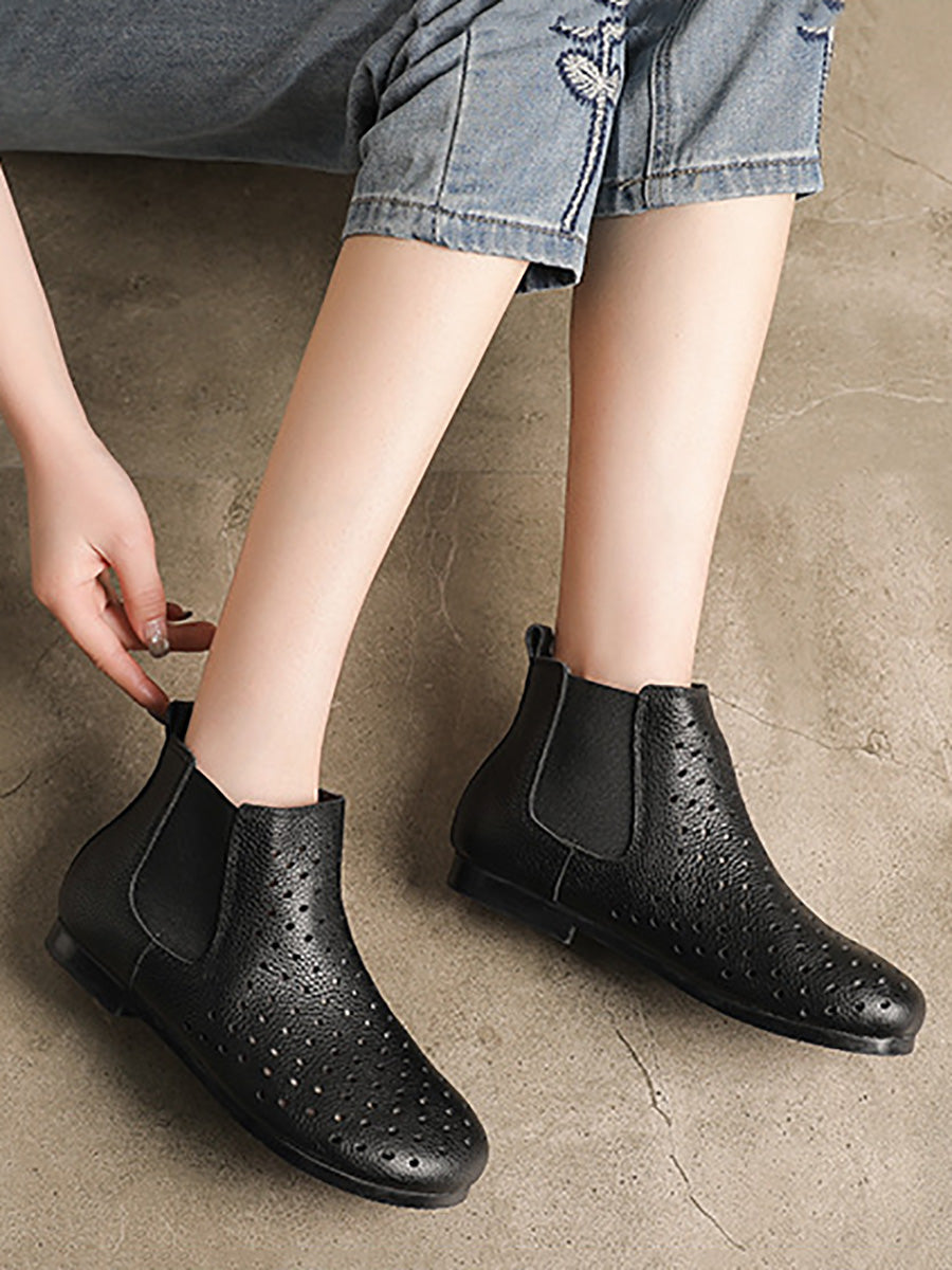 Women Summer Vintage Genuine Leather Solid Boots