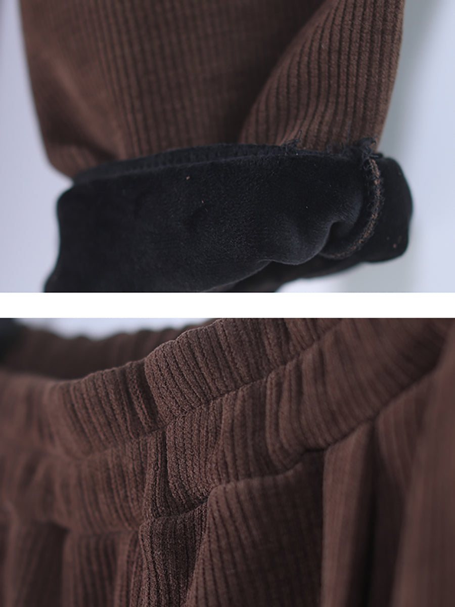Plus Size Women Vintage Solid Winter Corduroy Pants