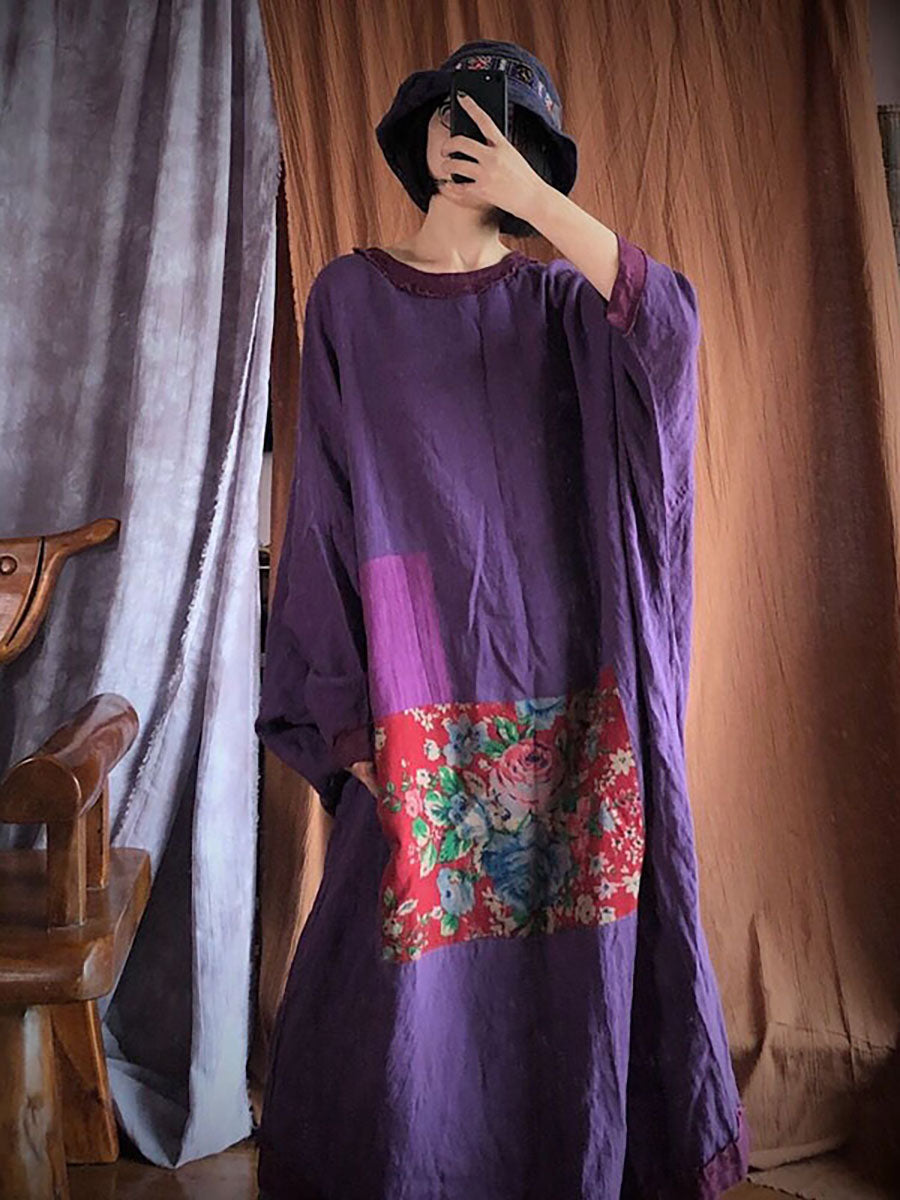فستان نسائي خريفي فضفاض بخياطة الورد