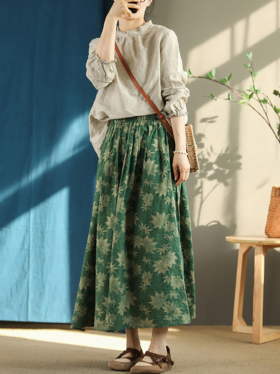 Plus Size Floral Vintage Elastic Waist Summer Loose Skirt