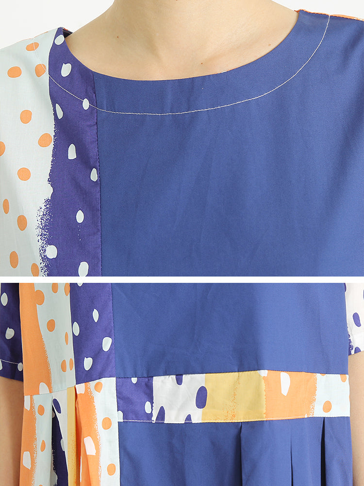 O Neck Short Sleeve Loose Casual Cotton Dress