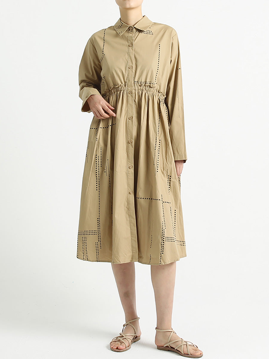 Turndown Collar Long Sleeve Loose Casual Cotton Dress