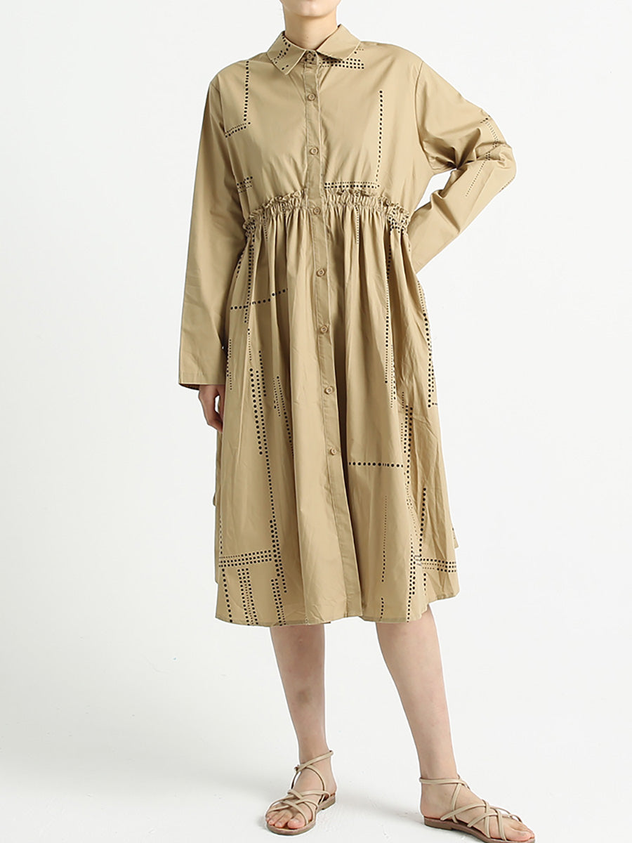 Turndown Collar Long Sleeve Loose Casual Cotton Dress