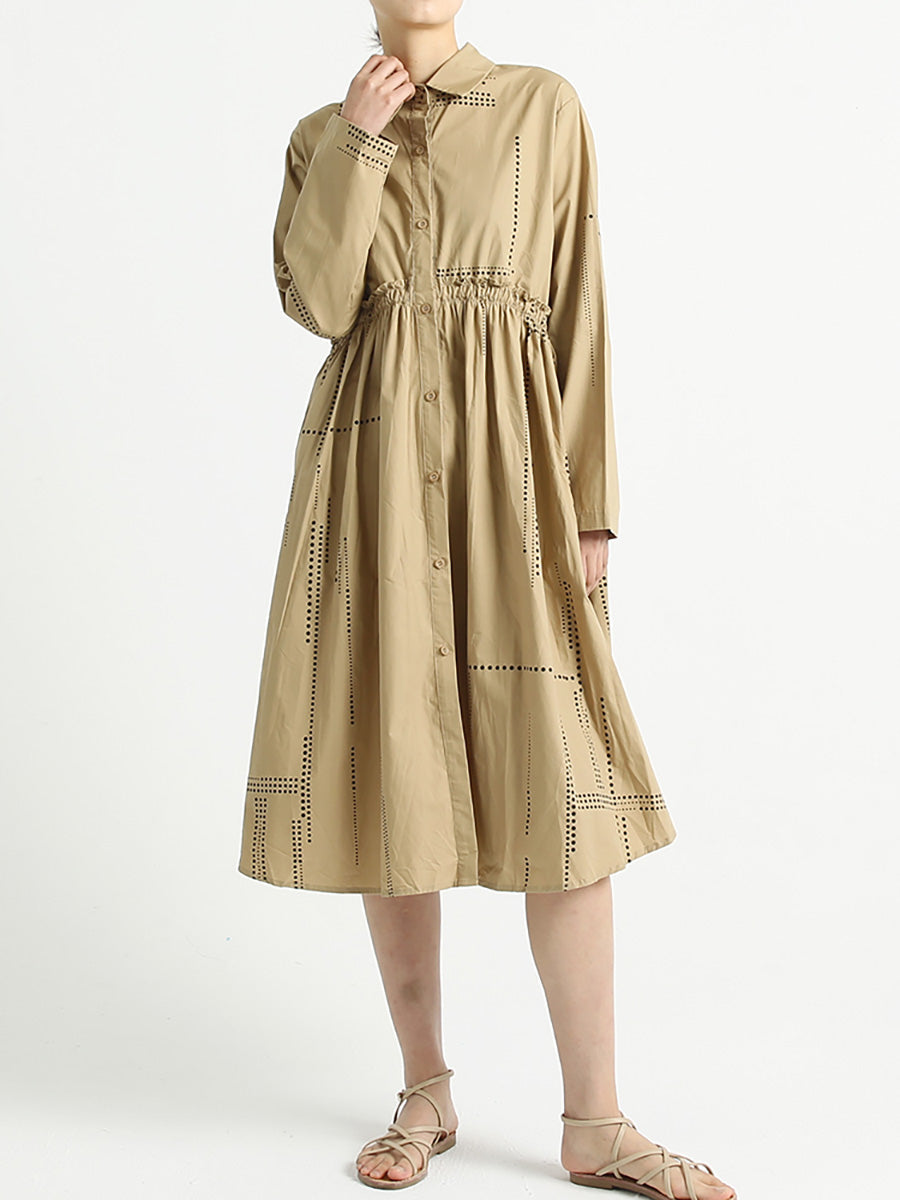 Turndown Collar Long Sleeve Loose Casual Cotton Dress