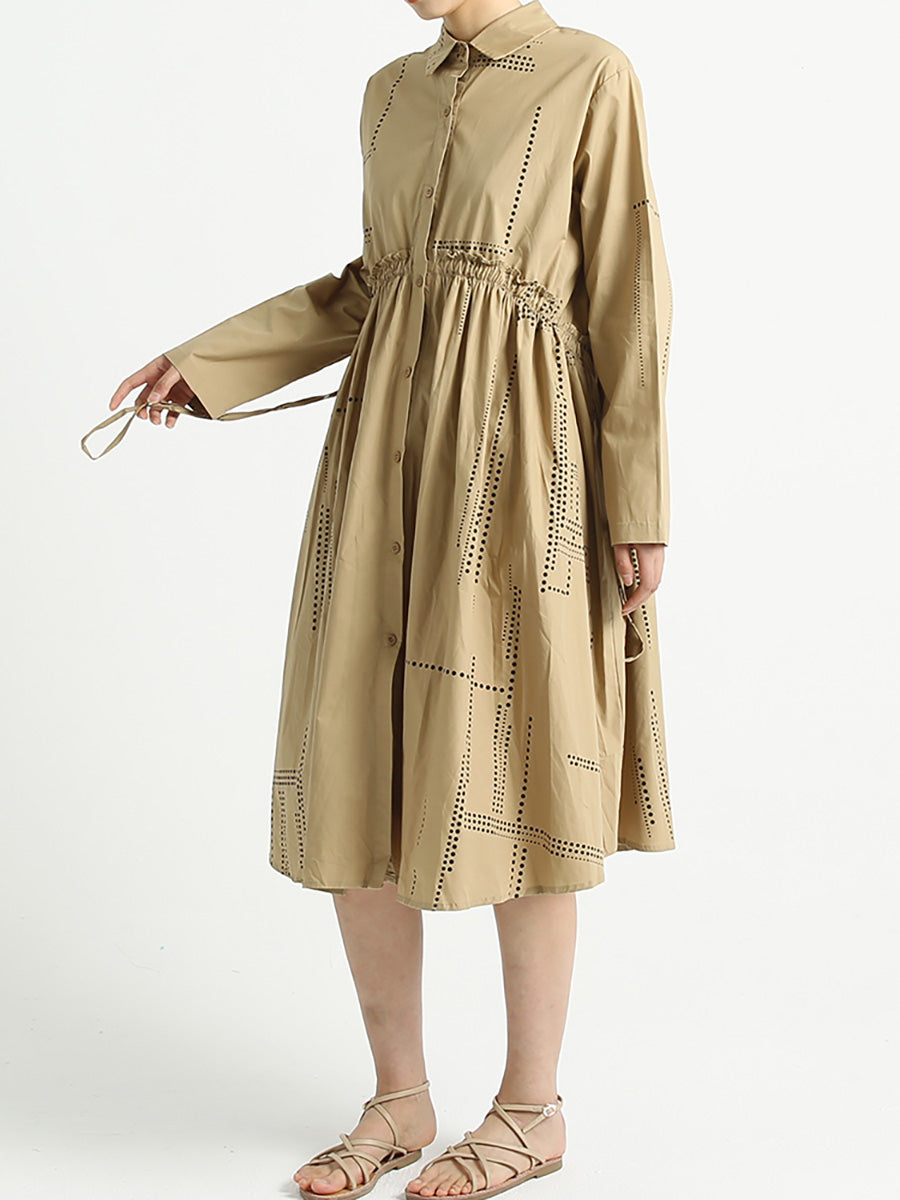 Turndown Collar Long Sleeve Loose Casual Cotton Dress
