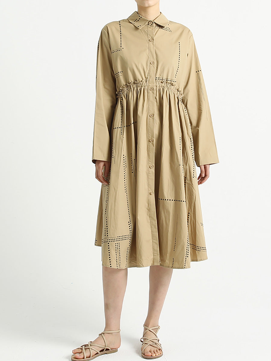 Turndown Collar Long Sleeve Loose Casual Cotton Dress
