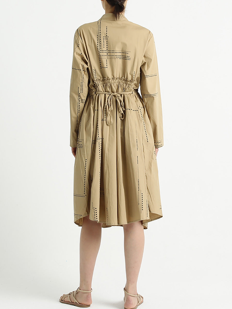 Turndown Collar Long Sleeve Loose Casual Cotton Dress
