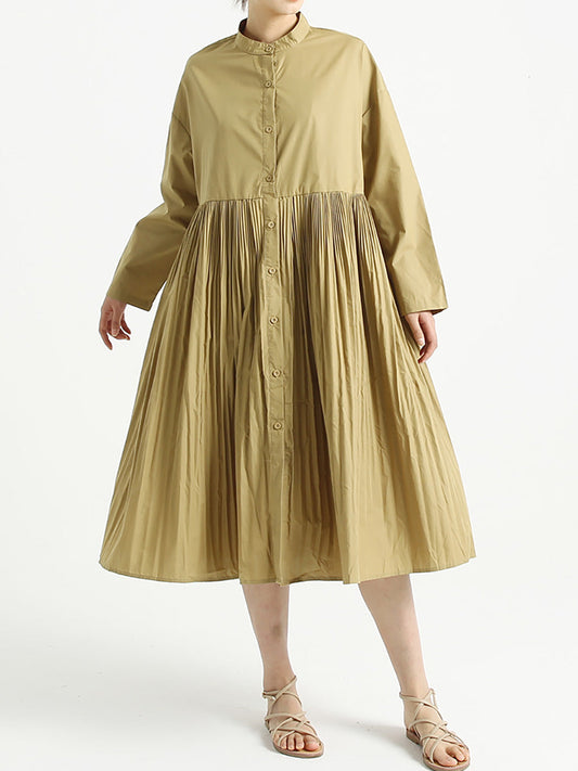 Stand Collar Long Sleeve Loose Casual Cotton Dress
