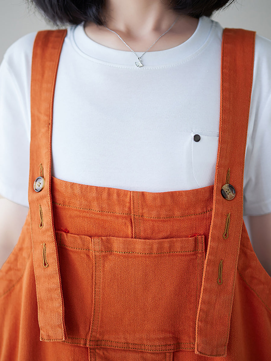 Women Vintage Spliced Washed Denim Loose Jumpsuits