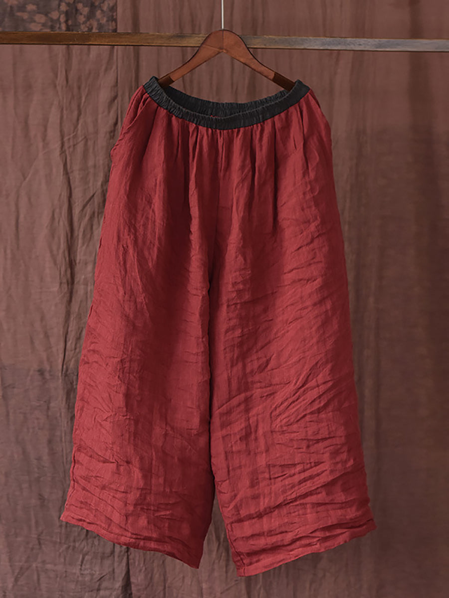 Women Summer Vintage Colorblock Loose Linen Pants