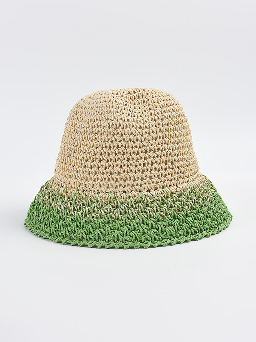 Women Summer Artsy Colorblock Straw Weave Sunproof Hat