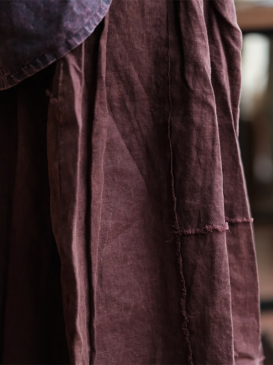 Women Ethnic Raw-edge Spliced Linen Skirt
