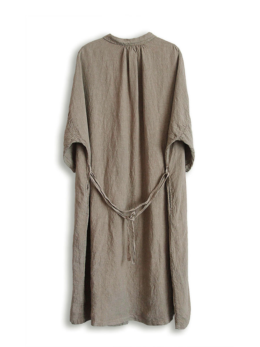Women Autumn Casual Solid Button-up Linen Coat