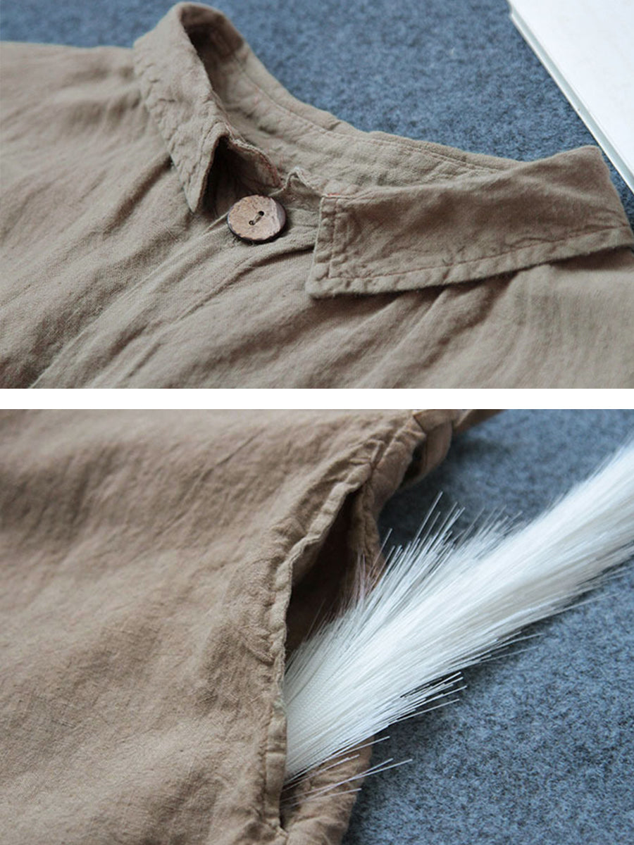 Women Autumn Casual Solid Button-up Linen Coat